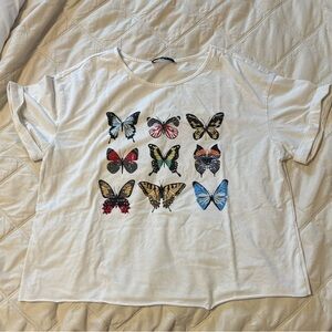 SHEIN Cream Top with Black Label